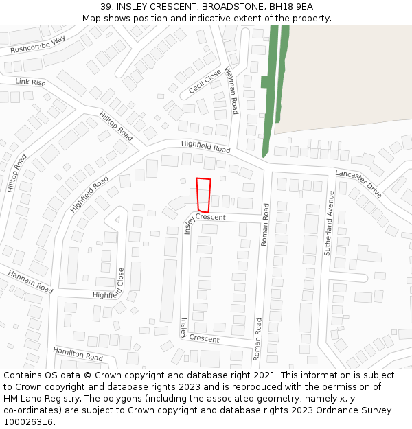 39, INSLEY CRESCENT, BROADSTONE, BH18 9EA: Location map and indicative extent of plot