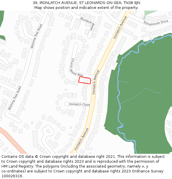 39, IRONLATCH AVENUE, ST LEONARDS-ON-SEA, TN38 9JN: Location map and indicative extent of plot