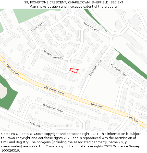 39, IRONSTONE CRESCENT, CHAPELTOWN, SHEFFIELD, S35 3XT: Location map and indicative extent of plot