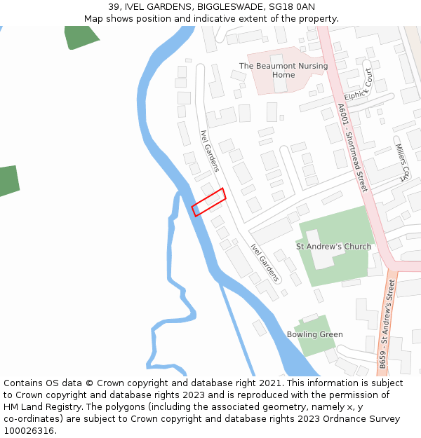 39, IVEL GARDENS, BIGGLESWADE, SG18 0AN: Location map and indicative extent of plot