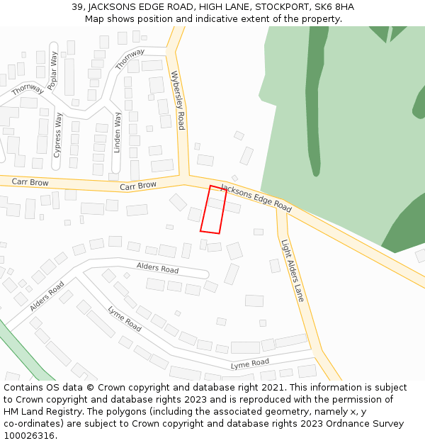 39, JACKSONS EDGE ROAD, HIGH LANE, STOCKPORT, SK6 8HA: Location map and indicative extent of plot