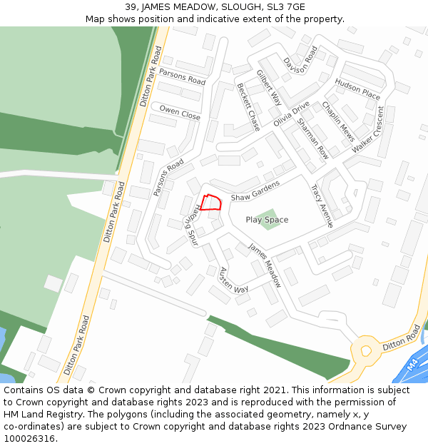 39, JAMES MEADOW, SLOUGH, SL3 7GE: Location map and indicative extent of plot