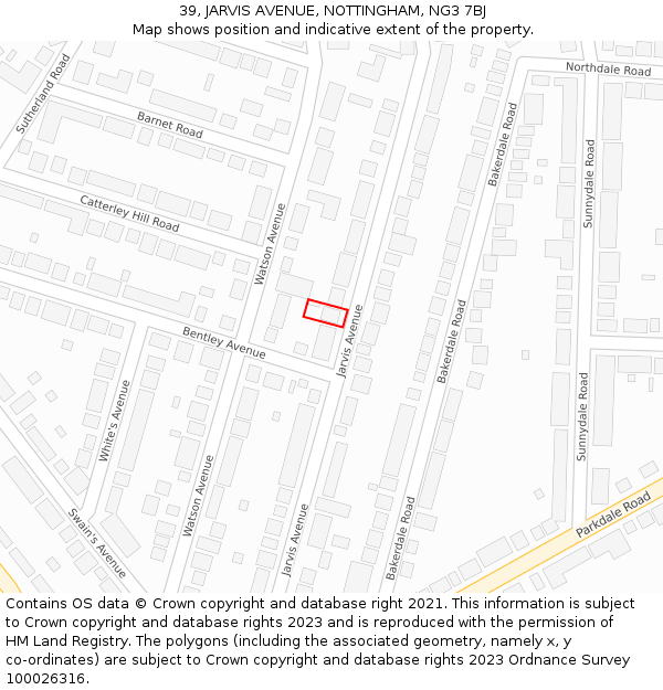 39, JARVIS AVENUE, NOTTINGHAM, NG3 7BJ: Location map and indicative extent of plot