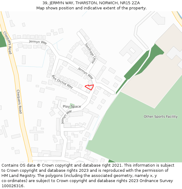 39, JERMYN WAY, THARSTON, NORWICH, NR15 2ZA: Location map and indicative extent of plot