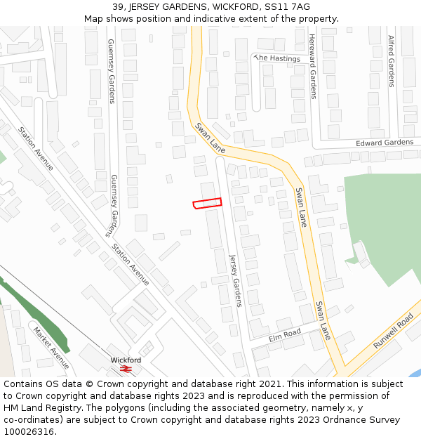 39, JERSEY GARDENS, WICKFORD, SS11 7AG: Location map and indicative extent of plot