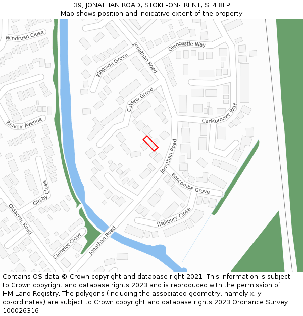 39, JONATHAN ROAD, STOKE-ON-TRENT, ST4 8LP: Location map and indicative extent of plot