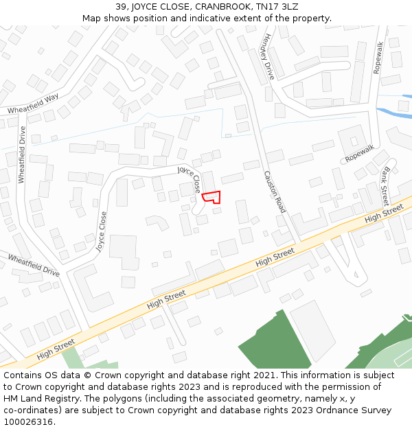 39, JOYCE CLOSE, CRANBROOK, TN17 3LZ: Location map and indicative extent of plot