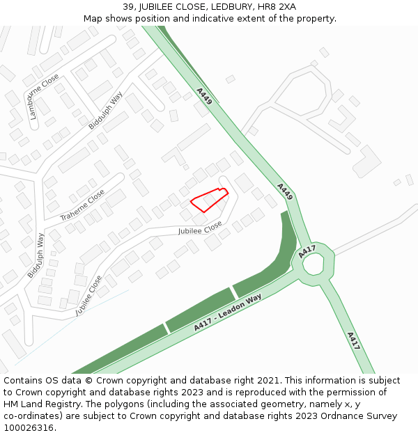 39, JUBILEE CLOSE, LEDBURY, HR8 2XA: Location map and indicative extent of plot