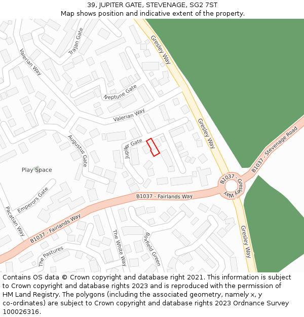 39, JUPITER GATE, STEVENAGE, SG2 7ST: Location map and indicative extent of plot