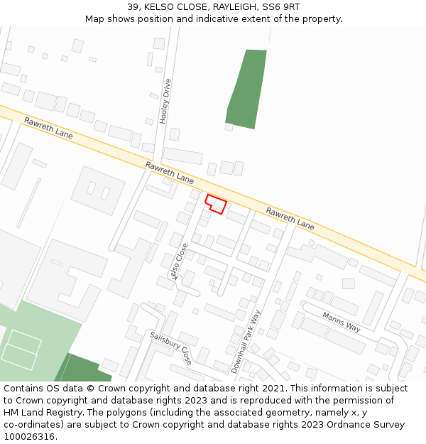 39, KELSO CLOSE, RAYLEIGH, SS6 9RT: Location map and indicative extent of plot