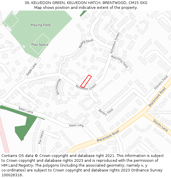 39, KELVEDON GREEN, KELVEDON HATCH, BRENTWOOD, CM15 0XG: Location map and indicative extent of plot