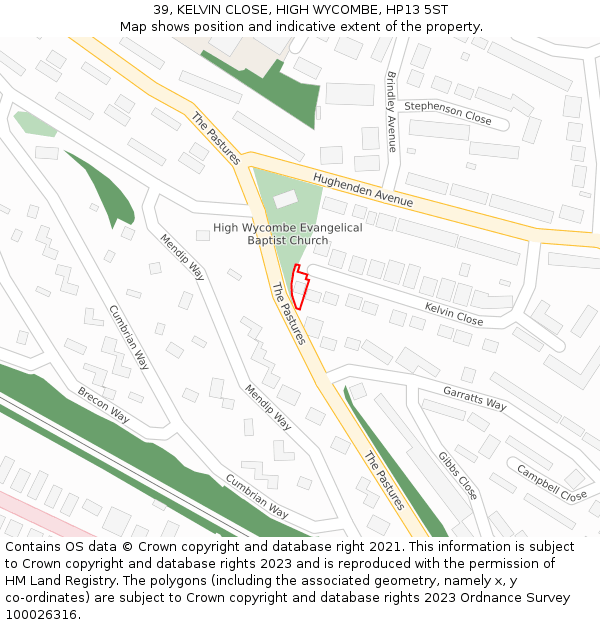 39, KELVIN CLOSE, HIGH WYCOMBE, HP13 5ST: Location map and indicative extent of plot