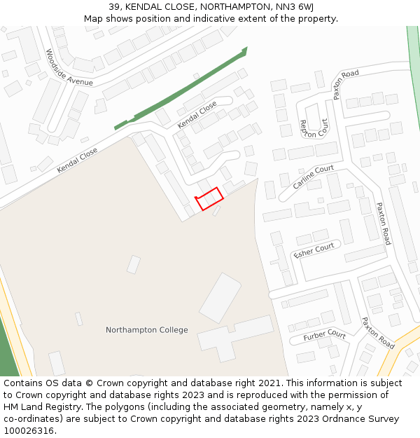 39, KENDAL CLOSE, NORTHAMPTON, NN3 6WJ: Location map and indicative extent of plot