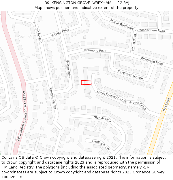 39, KENSINGTON GROVE, WREXHAM, LL12 8AJ: Location map and indicative extent of plot