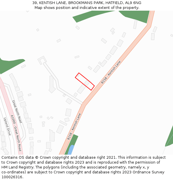 39, KENTISH LANE, BROOKMANS PARK, HATFIELD, AL9 6NG: Location map and indicative extent of plot