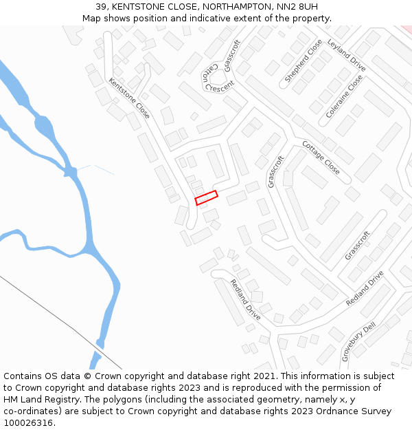 39, KENTSTONE CLOSE, NORTHAMPTON, NN2 8UH: Location map and indicative extent of plot