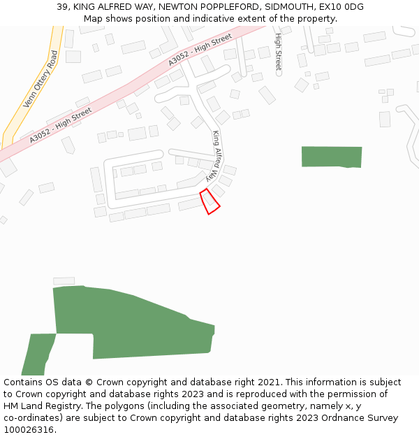 39, KING ALFRED WAY, NEWTON POPPLEFORD, SIDMOUTH, EX10 0DG: Location map and indicative extent of plot