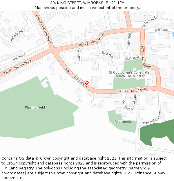39, KING STREET, WIMBORNE, BH21 1EA: Location map and indicative extent of plot
