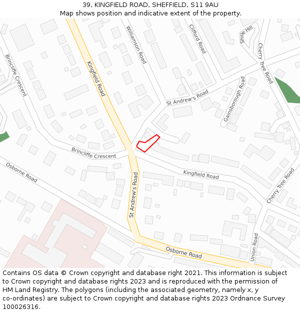 39, KINGFIELD ROAD, SHEFFIELD, S11 9AU: Location map and indicative extent of plot