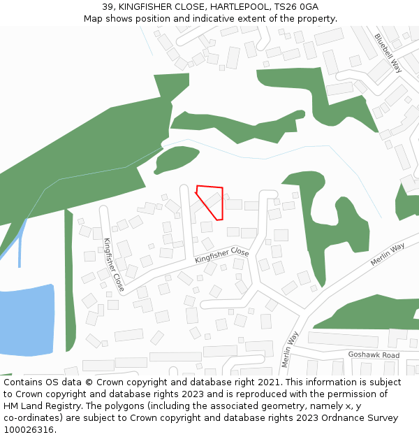 39, KINGFISHER CLOSE, HARTLEPOOL, TS26 0GA: Location map and indicative extent of plot