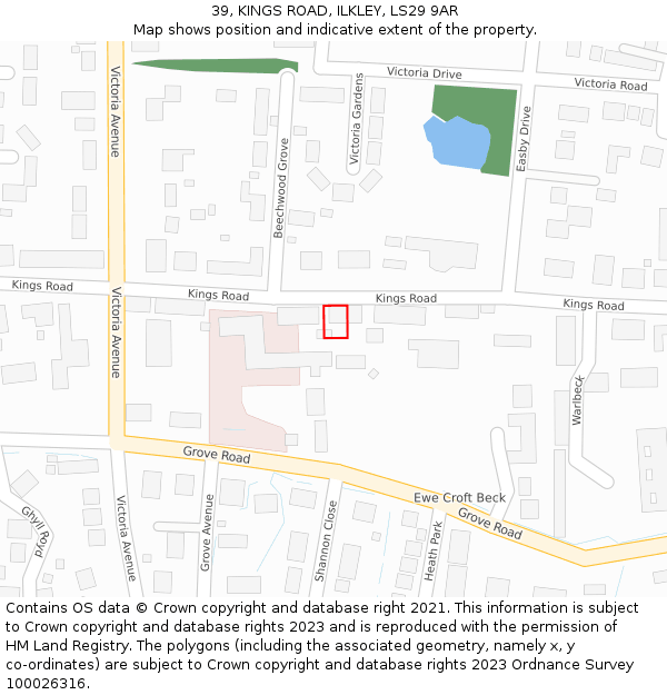 39, KINGS ROAD, ILKLEY, LS29 9AR: Location map and indicative extent of plot