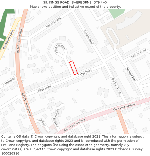 39, KINGS ROAD, SHERBORNE, DT9 4HX: Location map and indicative extent of plot