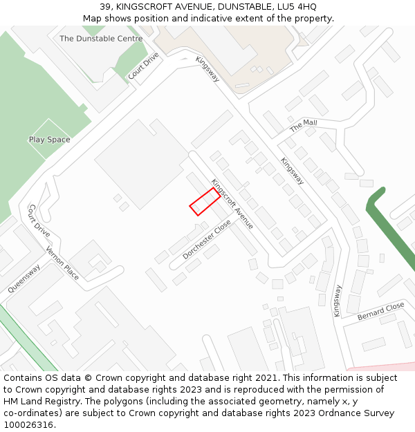 39, KINGSCROFT AVENUE, DUNSTABLE, LU5 4HQ: Location map and indicative extent of plot