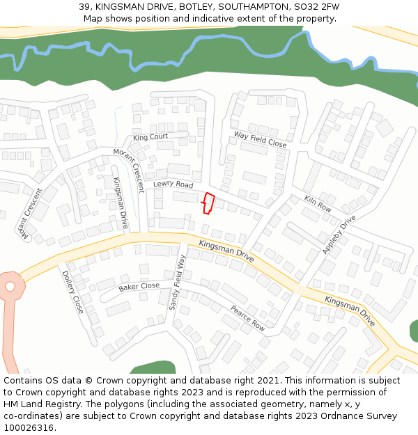 39, KINGSMAN DRIVE, BOTLEY, SOUTHAMPTON, SO32 2FW: Location map and indicative extent of plot