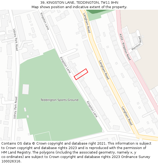 39, KINGSTON LANE, TEDDINGTON, TW11 9HN: Location map and indicative extent of plot
