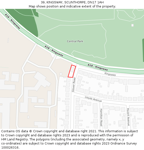 39, KINGSWAY, SCUNTHORPE, DN17 1AH: Location map and indicative extent of plot