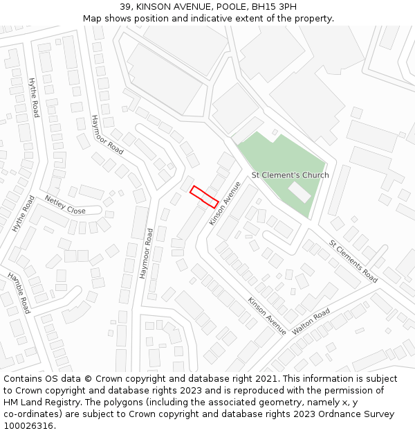 39, KINSON AVENUE, POOLE, BH15 3PH: Location map and indicative extent of plot