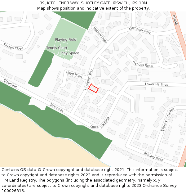 39, KITCHENER WAY, SHOTLEY GATE, IPSWICH, IP9 1RN: Location map and indicative extent of plot