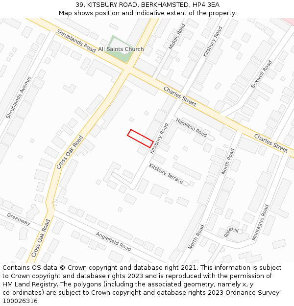 39, KITSBURY ROAD, BERKHAMSTED, HP4 3EA: Location map and indicative extent of plot