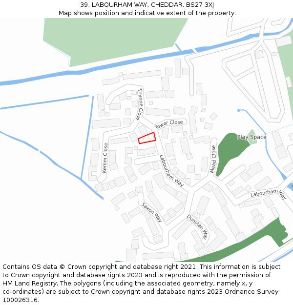 39, LABOURHAM WAY, CHEDDAR, BS27 3XJ: Location map and indicative extent of plot