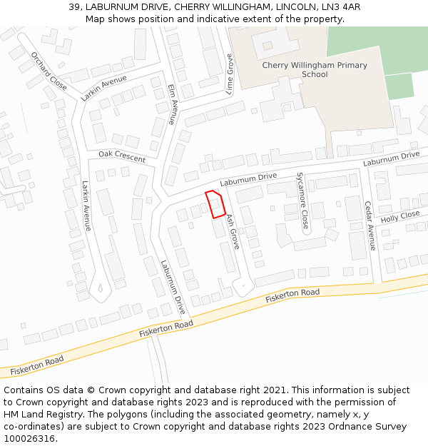 39, LABURNUM DRIVE, CHERRY WILLINGHAM, LINCOLN, LN3 4AR: Location map and indicative extent of plot