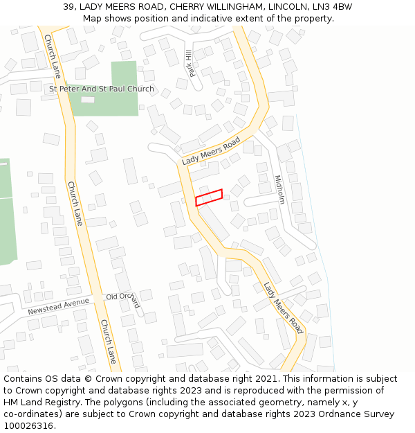 39, LADY MEERS ROAD, CHERRY WILLINGHAM, LINCOLN, LN3 4BW: Location map and indicative extent of plot