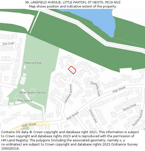 39, LAKEFIELD AVENUE, LITTLE PAXTON, ST NEOTS, PE19 6NZ: Location map and indicative extent of plot