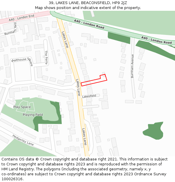 39, LAKES LANE, BEACONSFIELD, HP9 2JZ: Location map and indicative extent of plot