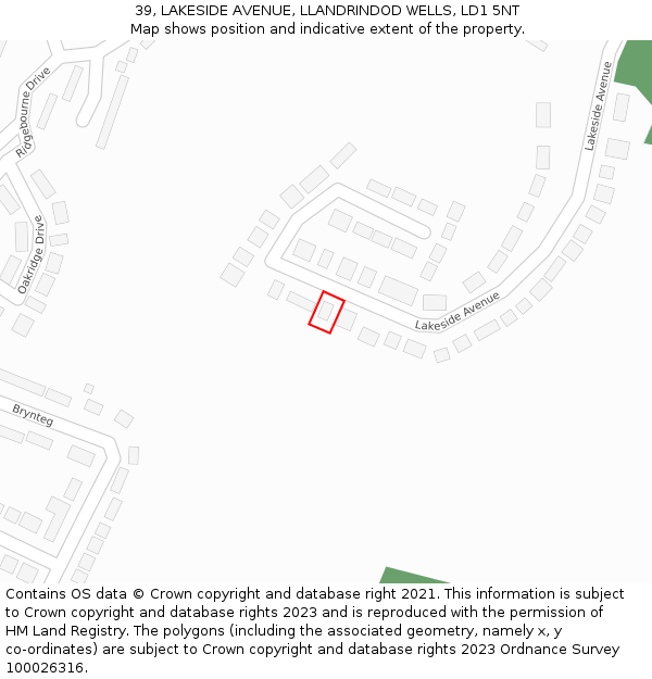 39, LAKESIDE AVENUE, LLANDRINDOD WELLS, LD1 5NT: Location map and indicative extent of plot