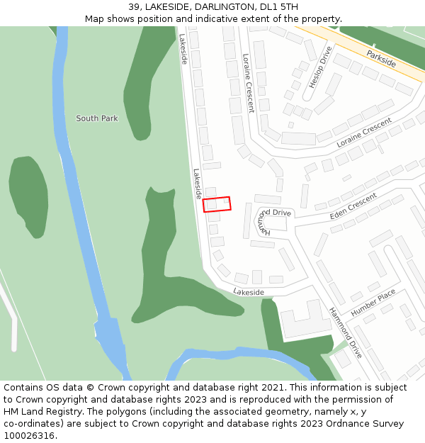 39, LAKESIDE, DARLINGTON, DL1 5TH: Location map and indicative extent of plot