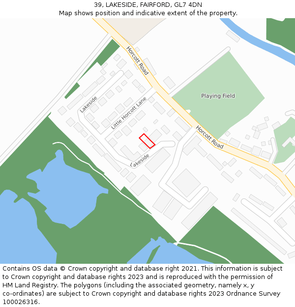 39, LAKESIDE, FAIRFORD, GL7 4DN: Location map and indicative extent of plot