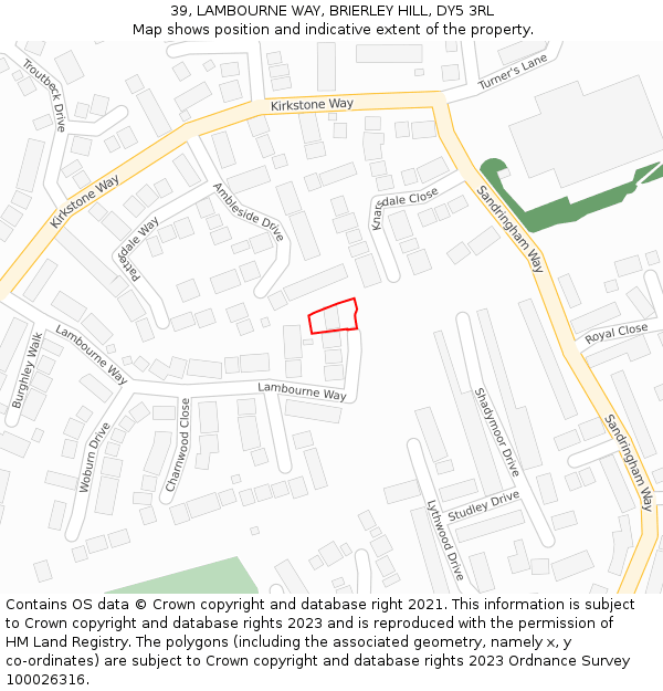 39, LAMBOURNE WAY, BRIERLEY HILL, DY5 3RL: Location map and indicative extent of plot