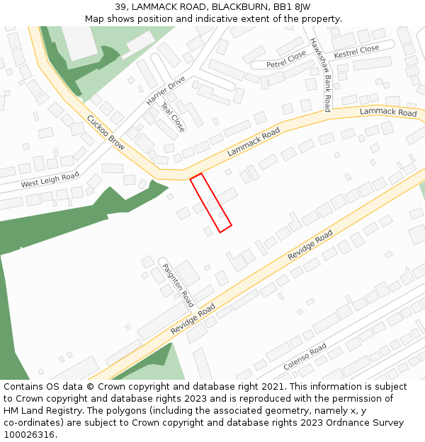 39, LAMMACK ROAD, BLACKBURN, BB1 8JW: Location map and indicative extent of plot