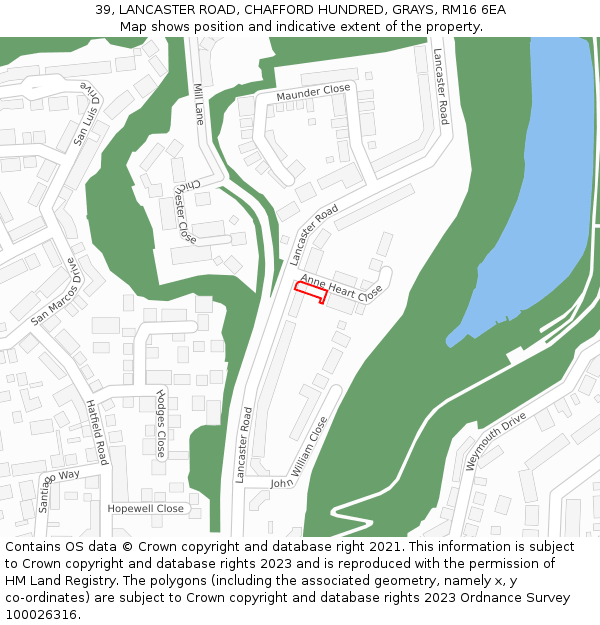 39, LANCASTER ROAD, CHAFFORD HUNDRED, GRAYS, RM16 6EA: Location map and indicative extent of plot