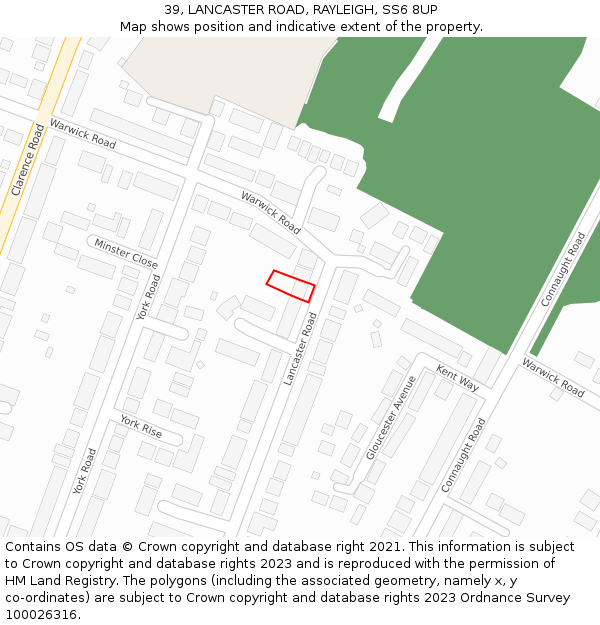 39, LANCASTER ROAD, RAYLEIGH, SS6 8UP: Location map and indicative extent of plot