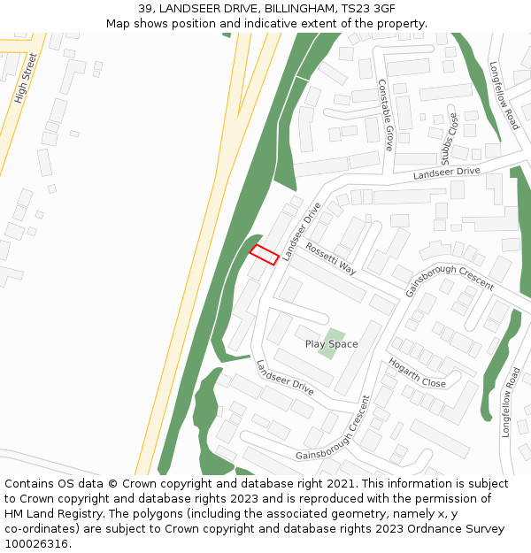 39, LANDSEER DRIVE, BILLINGHAM, TS23 3GF: Location map and indicative extent of plot