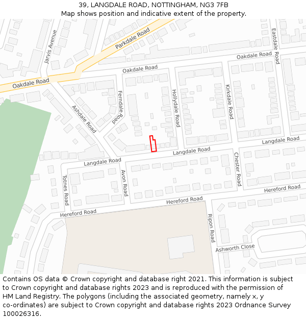 39, LANGDALE ROAD, NOTTINGHAM, NG3 7FB: Location map and indicative extent of plot