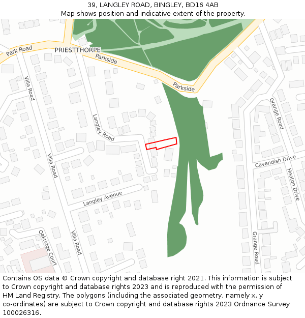 39, LANGLEY ROAD, BINGLEY, BD16 4AB: Location map and indicative extent of plot