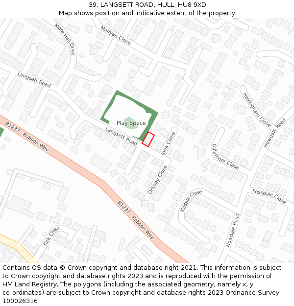 39, LANGSETT ROAD, HULL, HU8 9XD: Location map and indicative extent of plot
