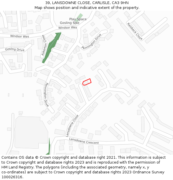 39, LANSDOWNE CLOSE, CARLISLE, CA3 9HN: Location map and indicative extent of plot